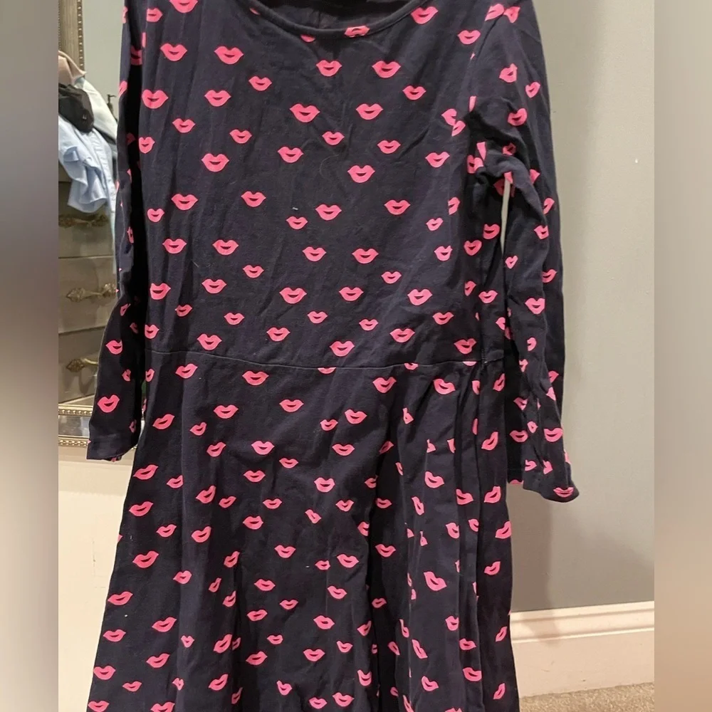 Adorable Playful Navy & Pink Lips Print Long-Sleeve Dress Gap 💋 dress XL/12
